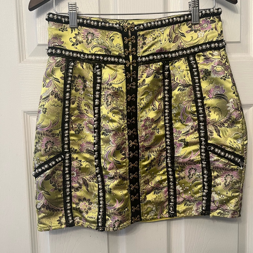 Satin Pearl embellished mini skirt